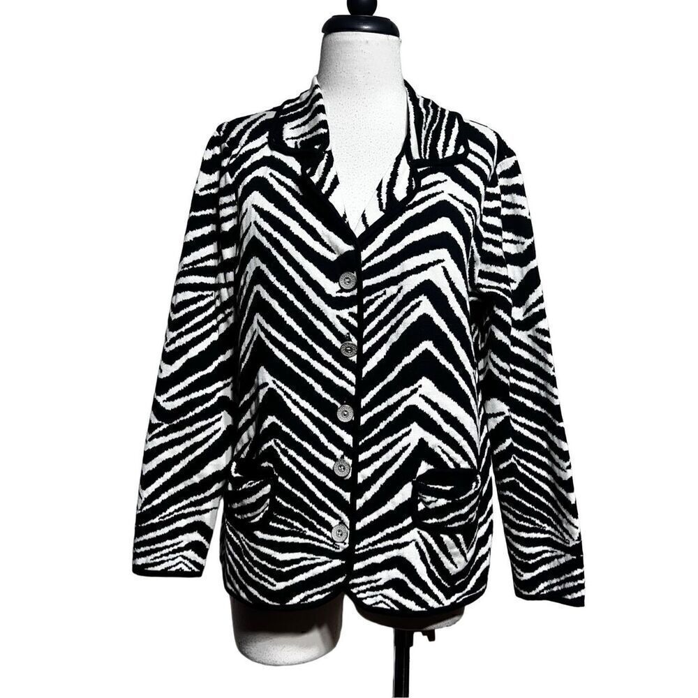 Chico's Zebra Print Cardigan Silk Sweater Animal Print  Size Large